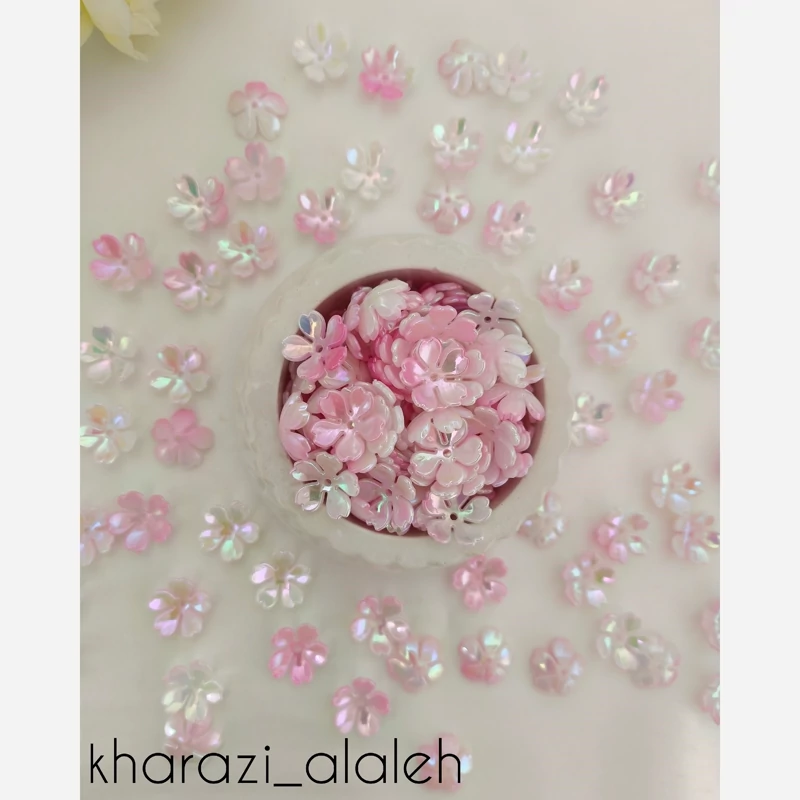 کاسبرگ شکوفه درخشان صورتی (فروش به صورت بسته 10 عددی)(ویژه ریسه مو و زیورآلات دستساز)