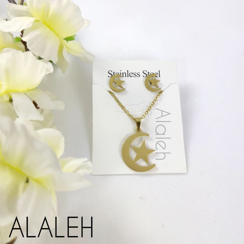 نیم ست استیل اصل طرح ماه و ستاره ( شامل گردنبند و گوشواره)
