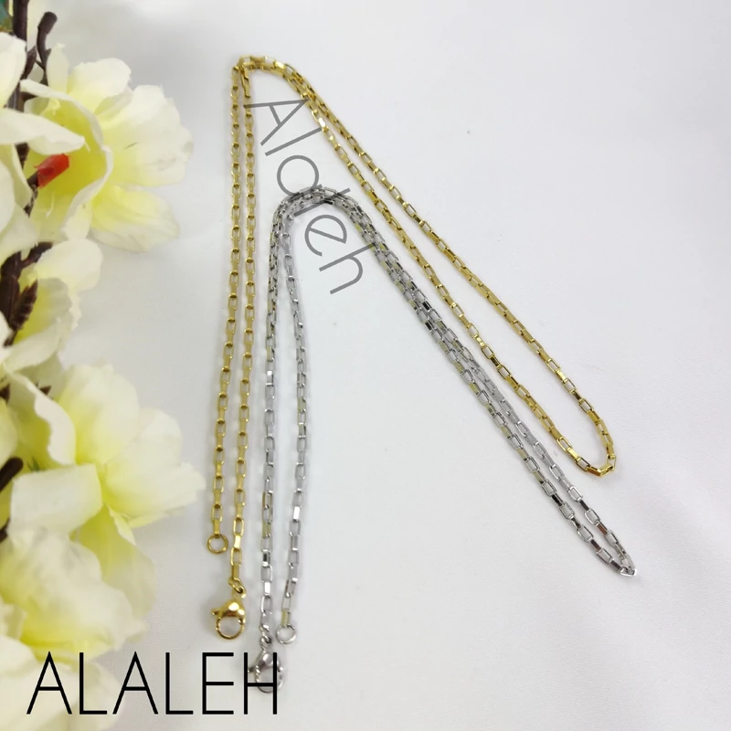 زنجیر استیل گردنبند طرح آجری طلایی 55سانت،نقره ای 45 سانت( فروش به صورت دونه ای)