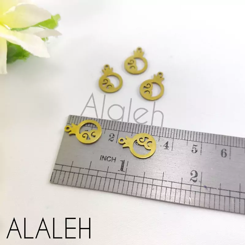 پلاک استیل کوچک آویز ساعت طرح انار تو خالی (فروش به صورت دونه ای)