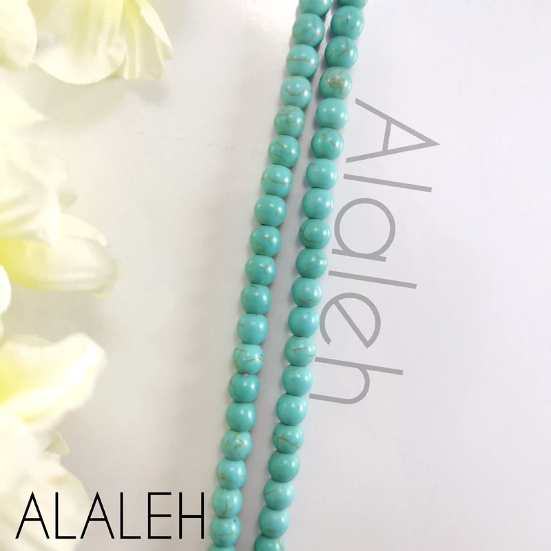 مروارید سنگی فیروزه ای شماره 6 ( فروش به صورت بندی)(هر بند شامل حدوداً 65-70 دانه مروارید )