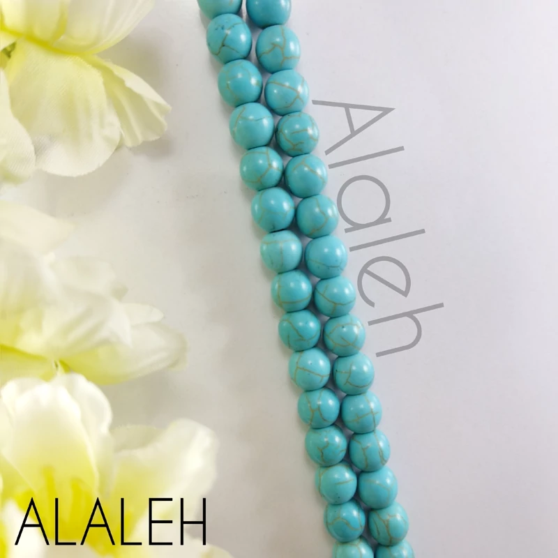 مروارید سنگی فیروزه ای شماره 8( فروش به صورت بندی)(هر بند شامل حدوداً 49 یا50 دانه مرواریددارد)