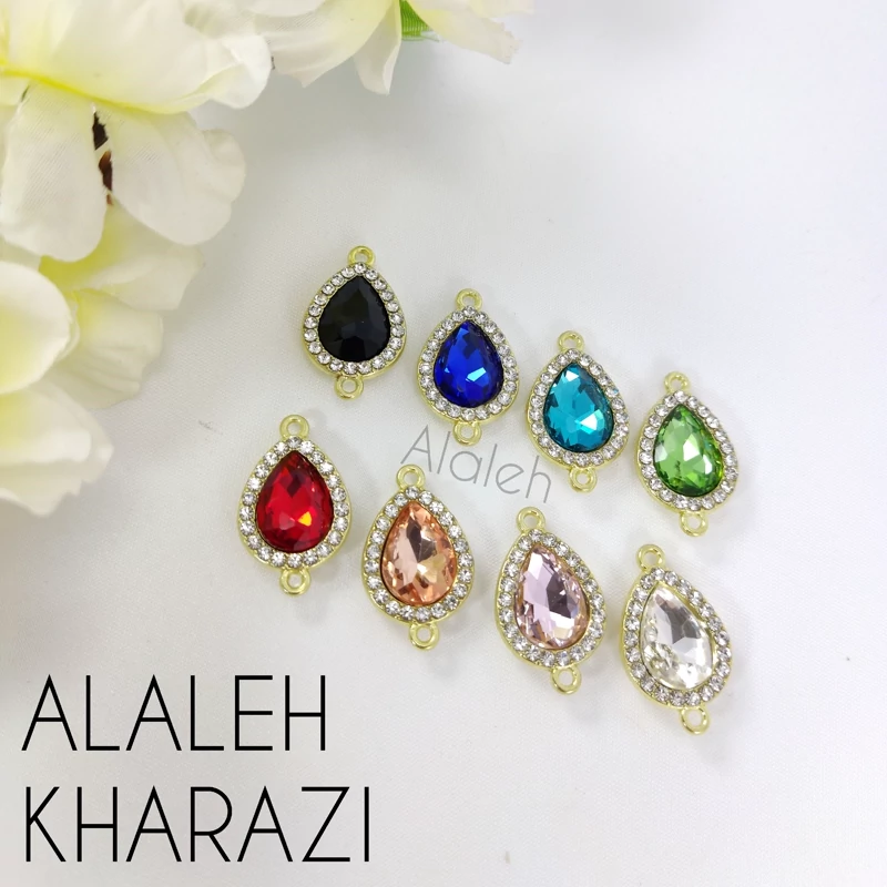 پلاک دستبندی کریستالی طرح قطره نگین دار ( فروش به صورت دونه ای)