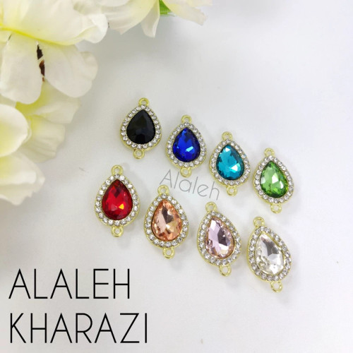 پلاک دستبندی کریستالی طرح قطره نگین دار ( فروش به صورت دونه ای)